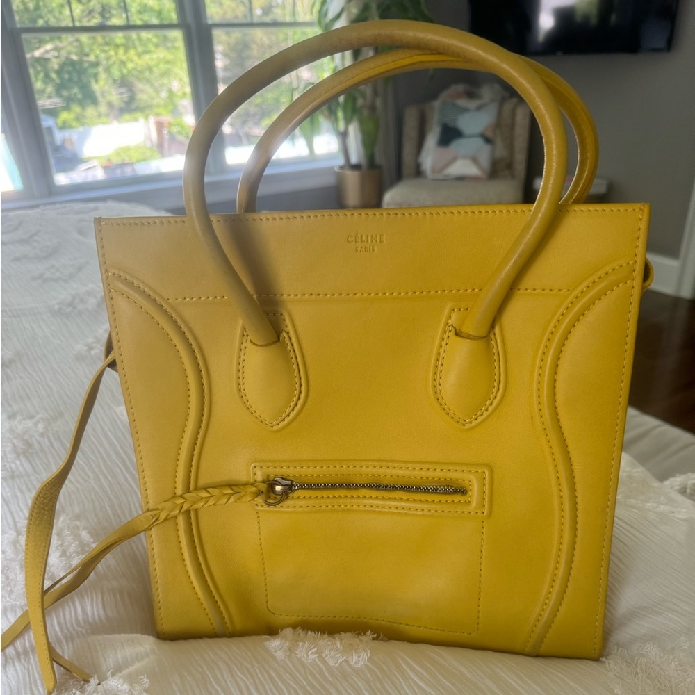 Celine Paris Yellow Leather Mini Luggage Tote